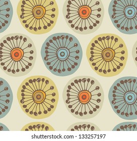 Abstract scandinavian seamless pattern. Fabric texture with decorative flowers. Background with circle ornamental texture