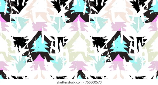 Abstract Scandinavian Seamless Pattern with hand drawn Christmas tree shapes made in vector. Cute nordic design for textile, wallpaper, wrapping paper, etc.