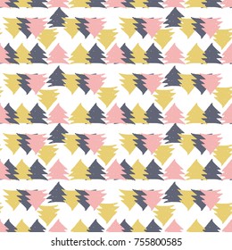 Abstract Scandinavian Seamless Pattern with hand drawn Christmas tree shapes made in vector. Cute nordic design for textile, wallpaper, wrapping paper, etc.