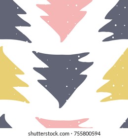 Abstract Scandinavian Seamless Pattern with hand drawn Christmas tree shapes made in vector. Cute nordic design for textile, wallpaper, wrapping paper, etc.