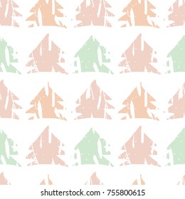 Abstract Scandinavian Seamless Pattern with hand drawn Christmas tree shapes made in vector. Cute nordic design for textile, wallpaper, wrapping paper, etc.