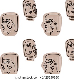 Abstract Scandinavian seamless pattern. Minimalism abstract portrait face in modern trendy style.