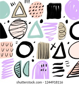 Abstract scandinavian style pattern, background with lines and geometric shapes. Vector illustration.