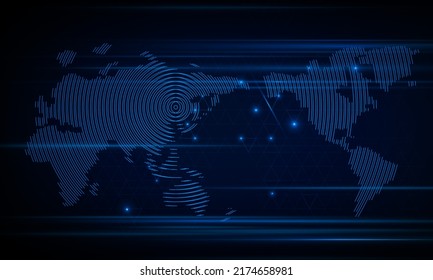 Abstract a scanning stream of binary code numbers on the monitor are the computer matrix of world map. Hitech communication concept innovation background, vector design