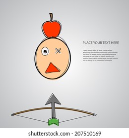Abstract Scared cartoon with a apple and arrow over his head