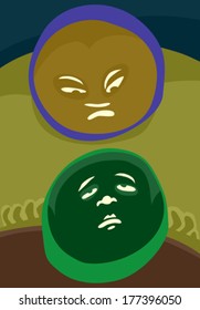 Abstract scared child and stalker reaching from behind
