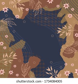 Abstract scarf design with floral pattern on brown and navy