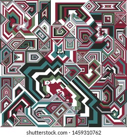 Abstract Scarf Design with a Geometric Pattern, Square and Triangle Shape Vector, Hijab Motif, Ornate Scarf Print, Neckerchief Background