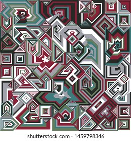 Abstract Scarf Design with a Geometric Pattern, Square and Triangle Shape Vector, Hijab Motif, Ornate Scarf Print, Neckerchief Background