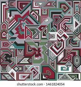 Abstract Scarf Design with a Geometric Pattern, Square and Triangle Shape Vector, Hijab Motif, Ornate Scarf Print, Neckerchief Background