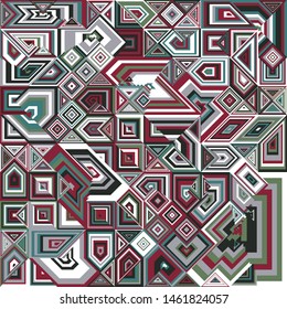 Abstract Scarf Design with a Geometric Pattern, Square and Triangle Shape Vector, Hijab Motif, Ornate Scarf Print, Neckerchief Background