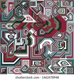 Abstract Scarf Design with a Geometric Pattern, Square and Triangle Shape Vector, Hijab Motif, Ornate Scarf Print, Neckerchief Background