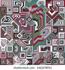 Abstract Scarf Design with a Geometric Pattern, Square and Triangle Shape Vector, Hijab Motif, Ornate Scarf Print, Neckerchief Background