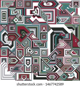 Abstract Scarf Design with a Geometric Pattern, Square and Triangle Shape Vector, Hijab Motif, Ornate Scarf Print, Neckerchief Background