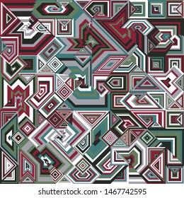 Abstract Scarf Design with a Geometric Pattern, Square and Triangle Shape Vector, Hijab Motif, Ornate Scarf Print, Neckerchief Background