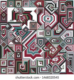 Abstract Scarf Design with a Geometric Pattern, Square and Triangle Shape Vector, Hijab Motif, Ornate Scarf Print, Neckerchief Background