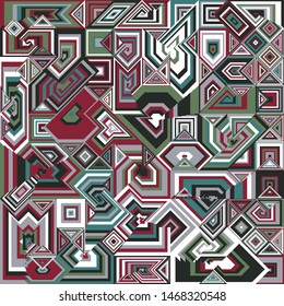 Abstract Scarf Design with a Geometric Pattern, Square and Triangle Shape Vector, Hijab Motif, Ornate Scarf Print, Neckerchief Background