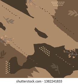 Abstract scarf design with leaf geometric on brown
