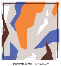 Abstract scarf design with orange, blue and brown background