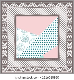 Abstract scarf design pattern-vector illustration. Hijab pattern in the frame of a square. Geometric shapes with different spot point textures.