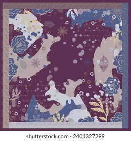 Abstract scarf with flower ornament pattern design. Hijab printed motifs
