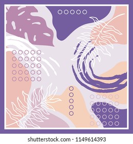 Abstract scarf with leaves design on purple