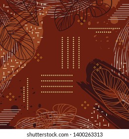 Abstract scarf pattern with brush and leaf hand drawn with dots motif