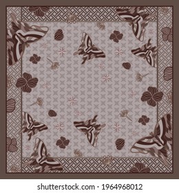 Abstract scarf pattern with butterfly design ornament