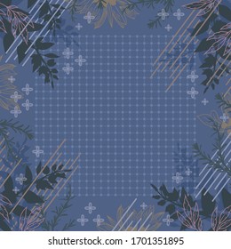 Abstract scarf pattern design with floral ornament on blue