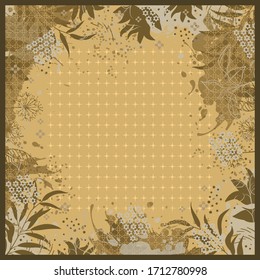 Abstract scarf pattern design with floral ornament on yellow. Hijab motif