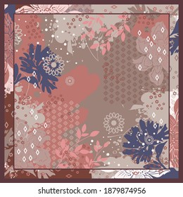 Resumen de diseño de patrones de bufanda con adorno floral. Hermoso motivo hijab