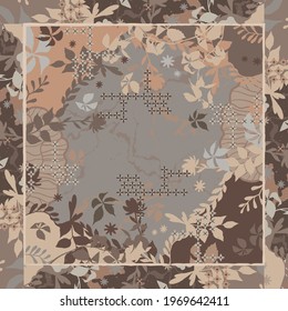 Abstract scarf pattern design with floral element. Hijab motif print