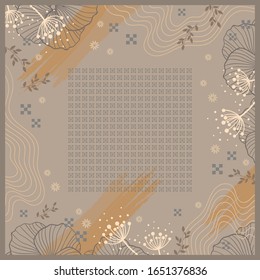 Abstract scarf pattern design with flower and leaf ornament