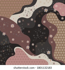 Abstract scarf pattern design with flower ornament with dots motif on black. Hijab fashion