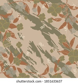 Abstract scarf pattern design with flower and leaf motif for hijab