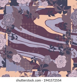 Abstract scarf pattern design with flower on purple color. Hijab design motif