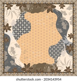 Abstract scarf pattern design with flower ornament