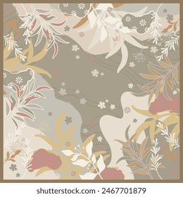 Abstract scarf pattern design with flower combination. Silk scarves motif