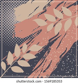 Abstract scarf pattern design for hijab fashion. Hijab scarf with splash brush ink and leaves for Printing Production.