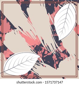 Abstract scarf pattern design for hijab fashion. Hijab scarf with splash brush ink and leaves for Printing Production.