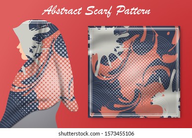 Abstract scarf pattern design for hijab fashion. Hijab scarf with splash brush ink and leaves for Printing Production.