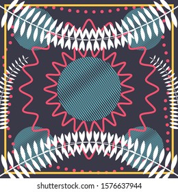 Abstract scarf pattern design for hijab fashion. Hijab scarf with splash brush ink and leaves for Printing Production.