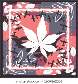 Abstract scarf pattern design for hijab and blanket. Hijab scarf with splash brush ink and leaves for Printing Production.