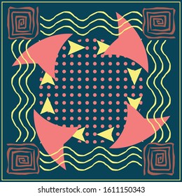 Abstract scarf pattern design for hijab and blanket. Hijab scarf with splash brush ink and leaves for Printing Production.
