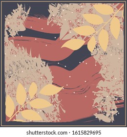 Abstract scarf pattern design for hijab and blanket. Hijab scarf with splash brush ink and leaves for Printing Production.