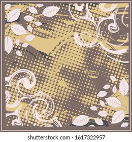 Abstract scarf pattern design for hijab and blanket. Hijab scarf with splash brush ink and leaves for Printing Production.