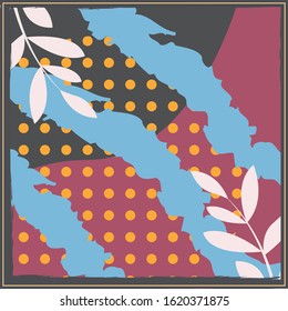 Abstract scarf pattern design for hijab and blanket. Hijab scarf with splash brush ink and leaves for Printing Production.