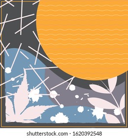 Abstract scarf pattern design for hijab and blanket. Hijab scarf with splash brush ink and leaves for Printing Production.
