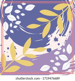 Abstract scarf pattern design for hijab and blanket. Hijab scarf with splash brush ink and leaves for Printing Production.