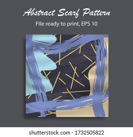 Abstract scarf pattern design for hijab and blanket. Hijab scarf with splash brush ink and leaves for Printing Production.
